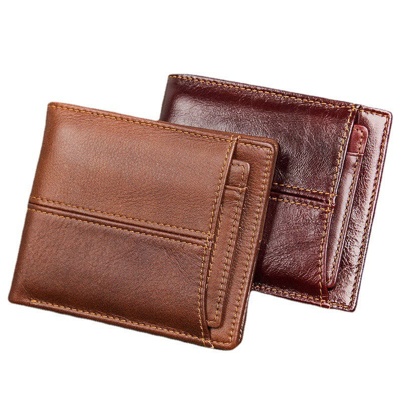 Men's Leather Swiping First Layer Short Cowhide Men's Wallets