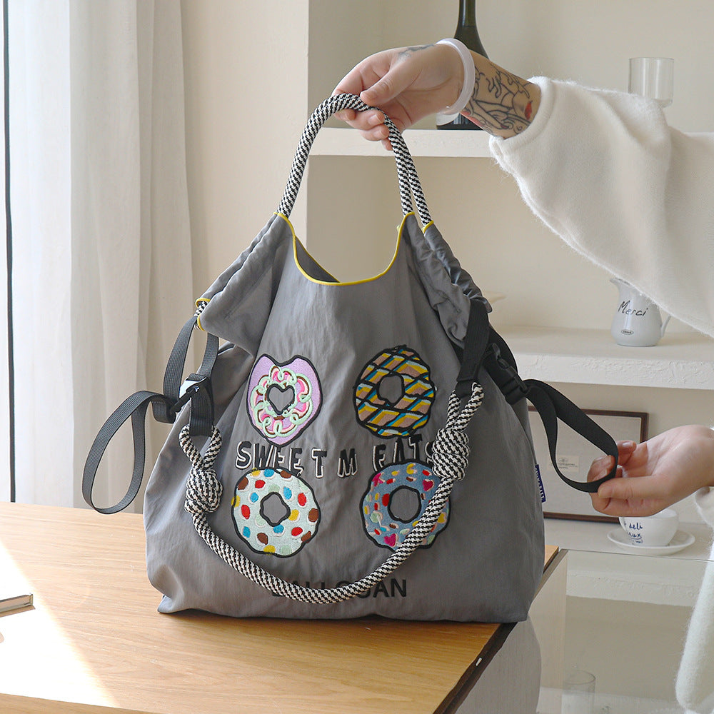 Nylon Needle Embroidered Fashion Commuter Large Capacity College Women's Shoulder Bag