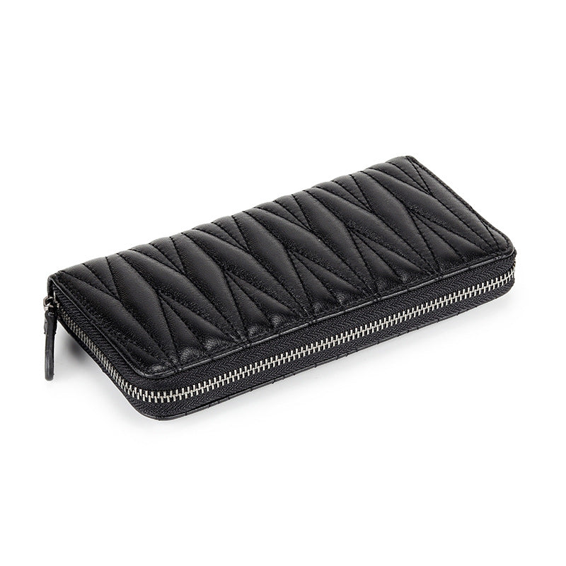 Women's Sheepskin Korean Rhombus Long Clutch Mobile Ladies Wallets