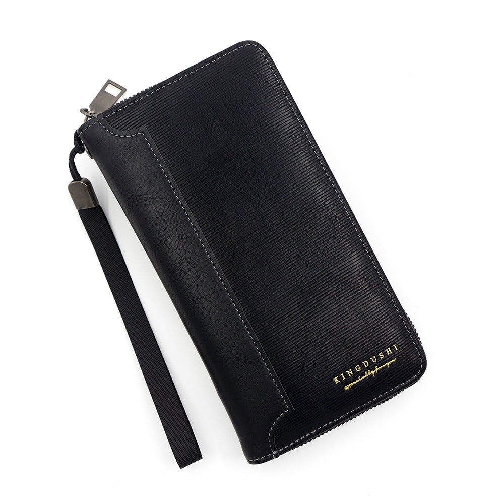 Men's Long Simple Leather Patchwork Clutch Mobile Card Holder