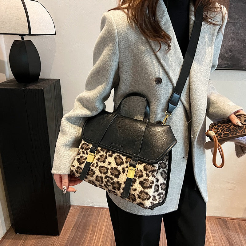 Women's Niche Leopard Print Furry Retro Backpacks