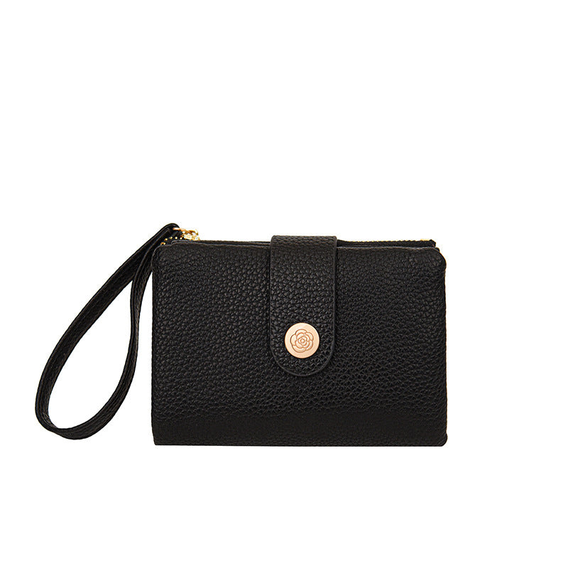 Women's Litchi Pattern Solid Color Thin Short Ladies Wallet