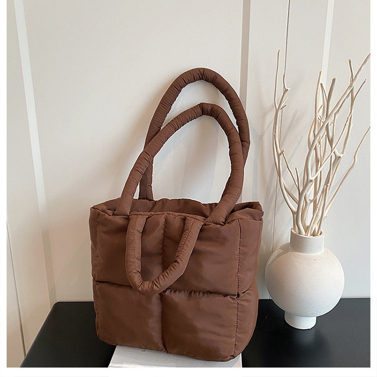 Women's Embroidery Thread Plaid Design Simple Winter Large Capacity Cotton Women's Shoulder Bag
