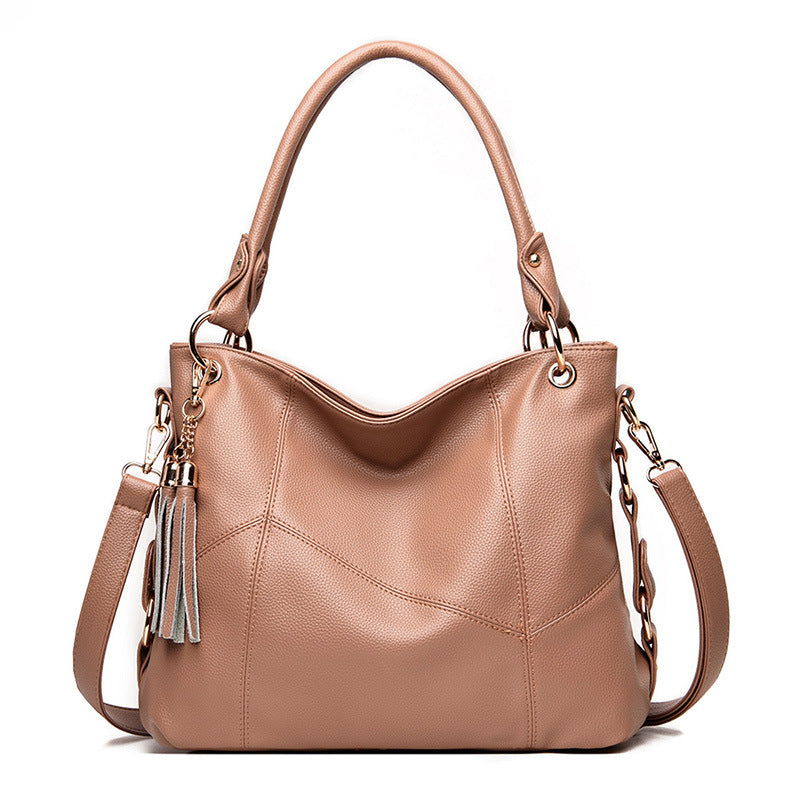 Women's Hand-held Soft Leather Tassel Big Handbags