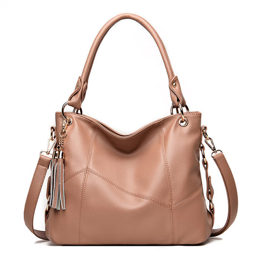 Women's Hand-held Soft Leather Tassel Big Handbags