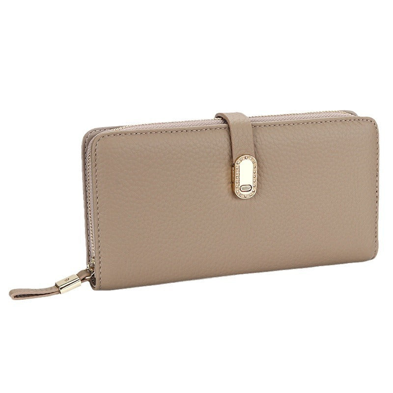 First Layer Cowhide Long Large Pattern Zipper Ladies Wallet