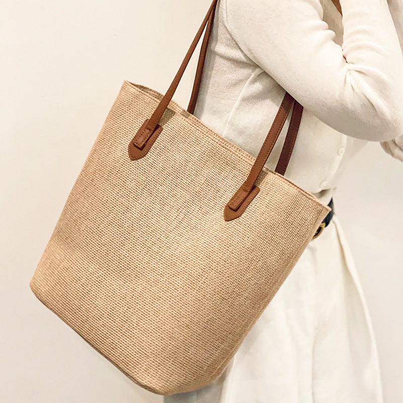 Linen Woven Large Capacity Straw Seaside Shoulder Bags