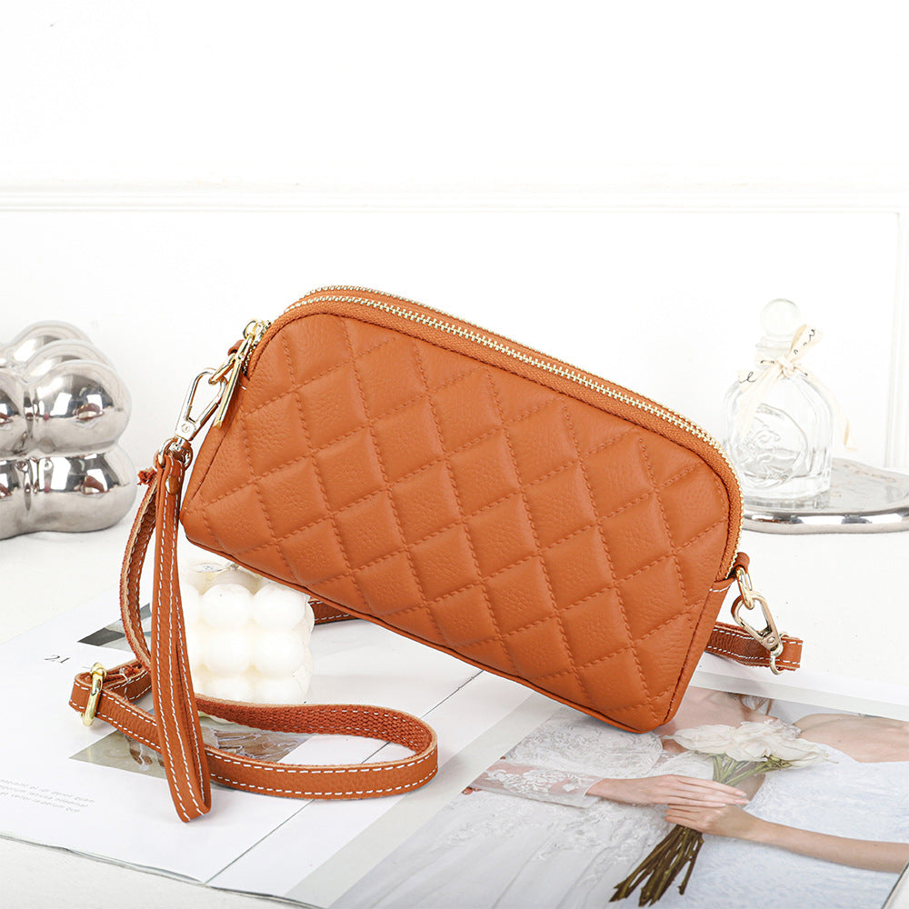Women's Fashion Embossing Diamond Plaid Clutch Zipper Crossbody Bags