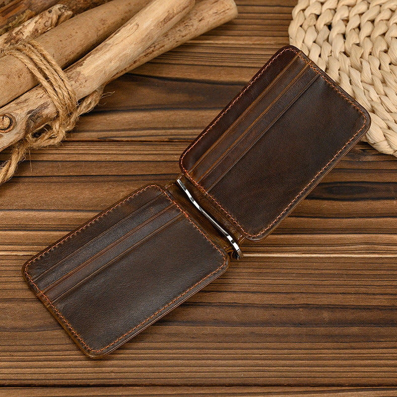 Men's Clip Genuine Leather Retro Clamp First Layer Men's Wallet