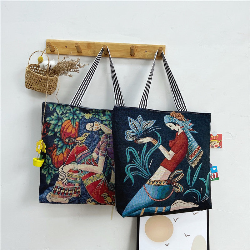 Women's Fashion Canvas Painted Retro Style Portable Tote Bags