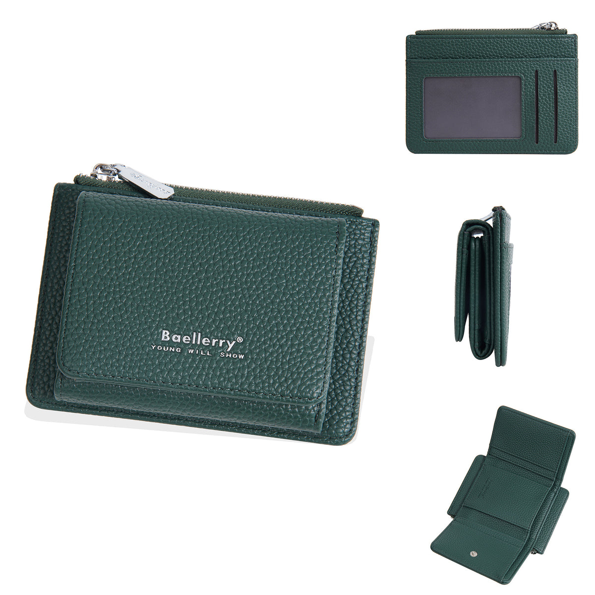 Women's High-grade Lychee Pattern Zipper Niche Tri Card Holder
