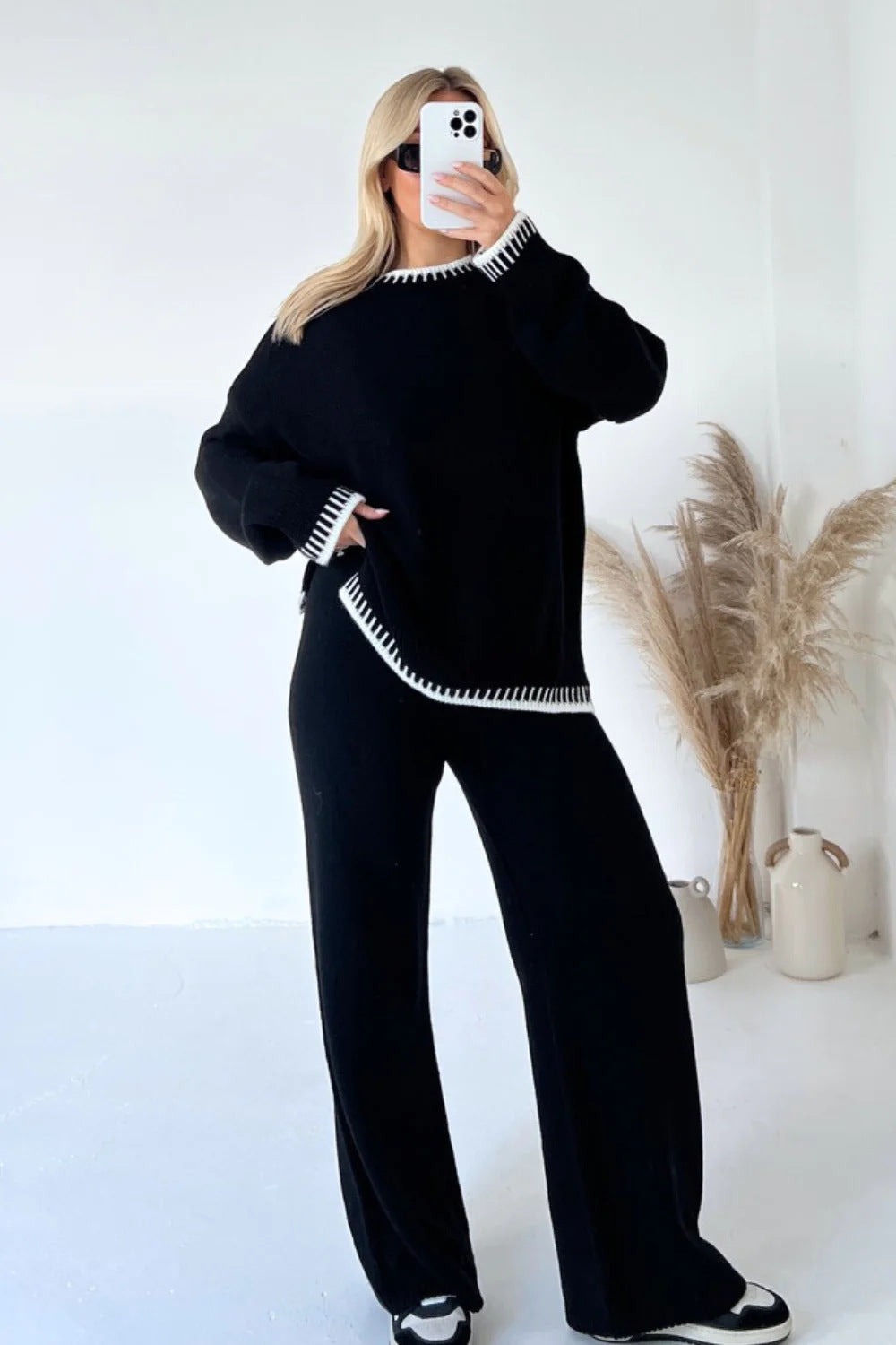 Women's Fashion Solid Color Casual Loose Two-piece Suits