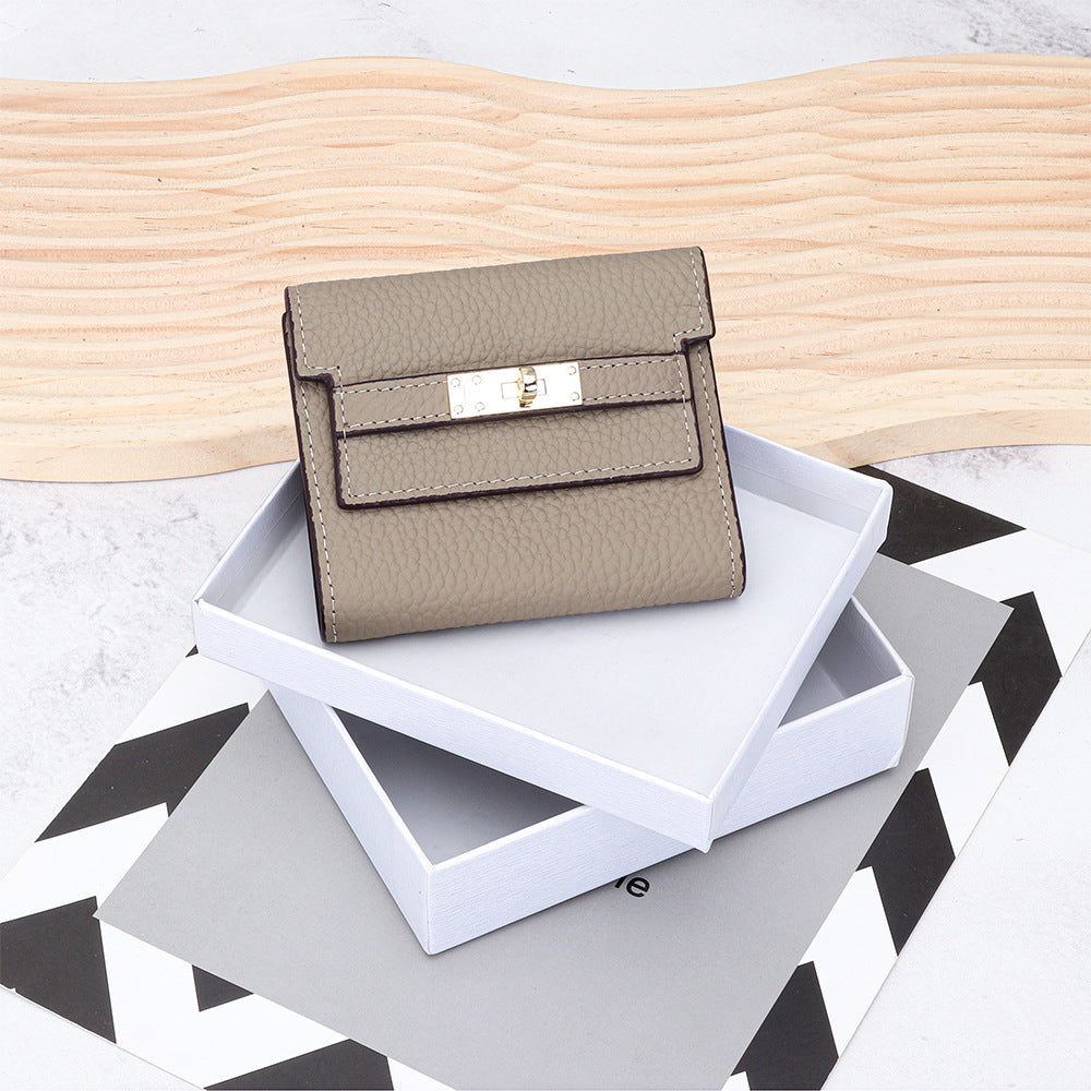Women's Cowhide Short Fashion Folding Genuine Leather Ladies Wallet