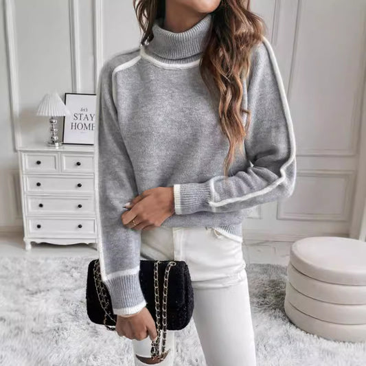 Women's Long-sleeved Pullover Turtleneck Solid Color Loose Sweaters