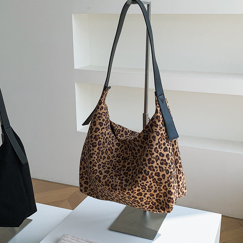 Women's Niche Vintage Leopard Print Canvas Large Shoulder Bags