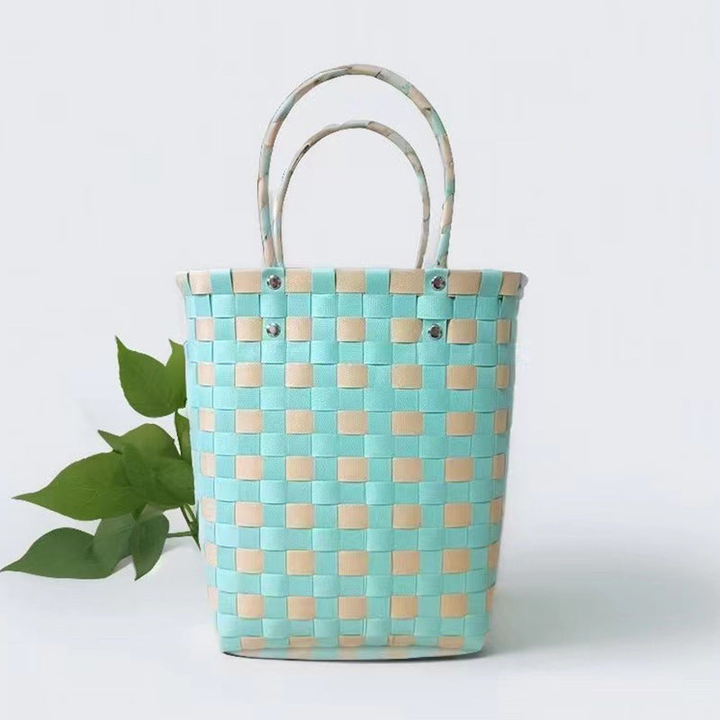 Stitching Plastic Woven Contrast Color Versatile Simple Fashion Vacation Leisure Women's Handbag
