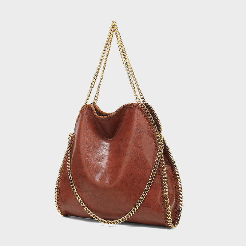 Women's Fashion Korean Simple Oily Leather Chain Bags