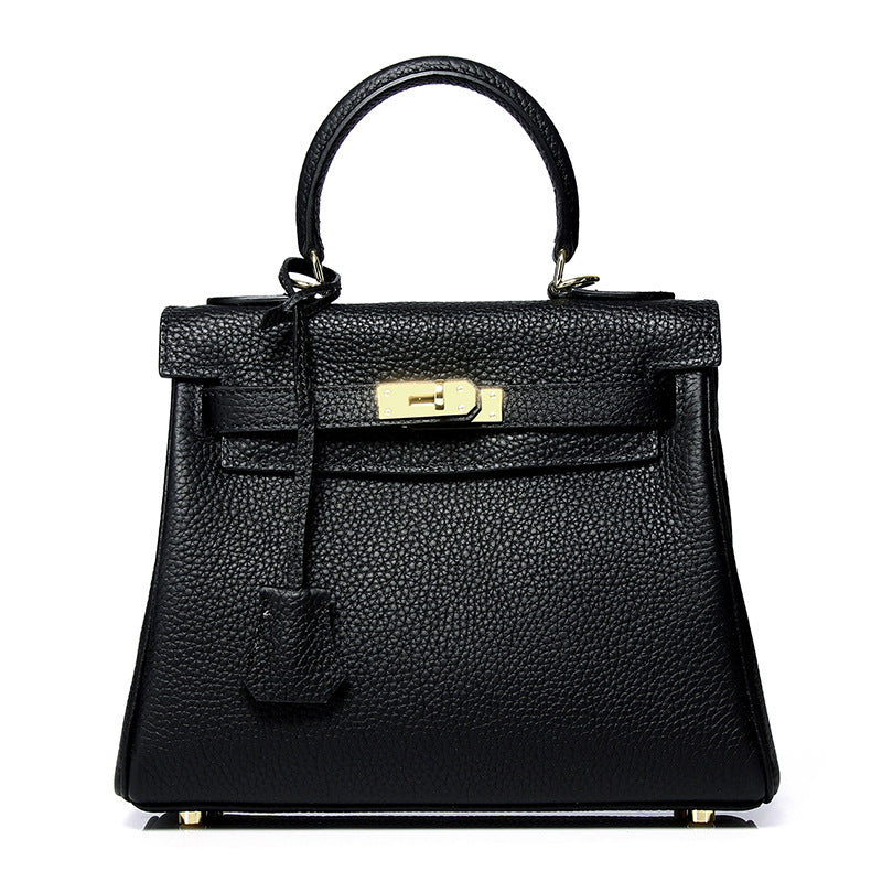 Cowhide Kelly Large Capacity Genuine Leather Portable Women's Handbag