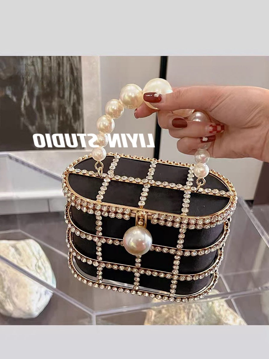 Women's French Minority Design Metal Vegetable Basket Inlaid With Diamond Dinner Women's Handbag
