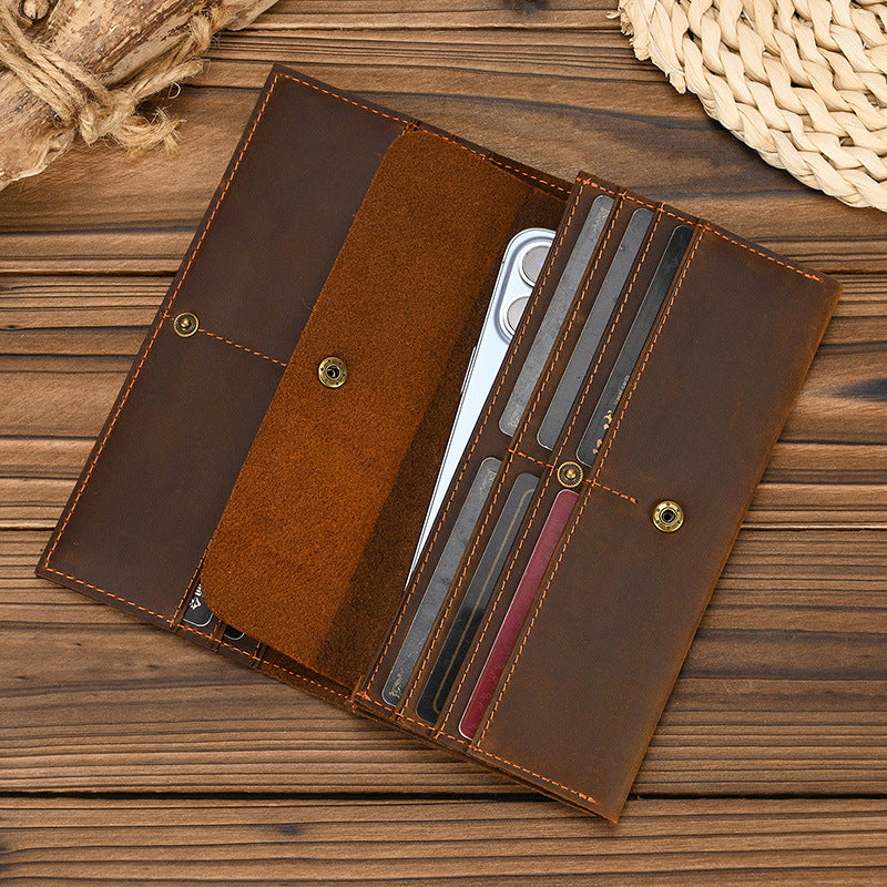 Men's Crazy Horse Leather Long First Layer Purses