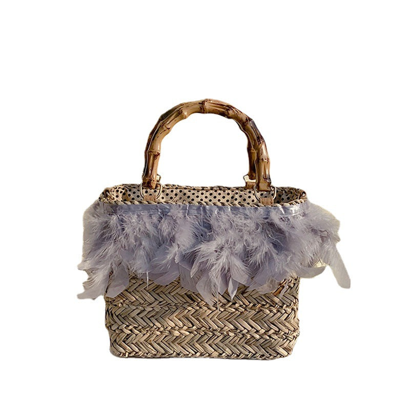 Designer Model Feather Straw Aquatic Plants Handbags