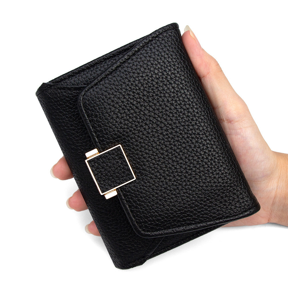 Women's Short Lychee Pattern Multiple Slots Tri Ladies Wallet