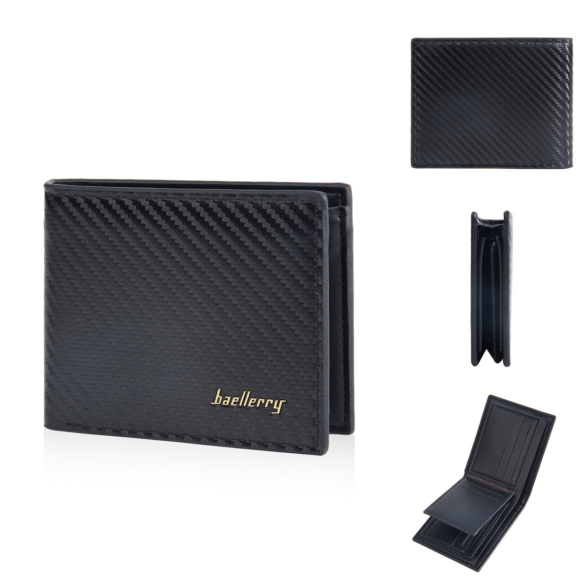Men's Short Carbon Fiber Pattern Open Zipper Men's Wallet