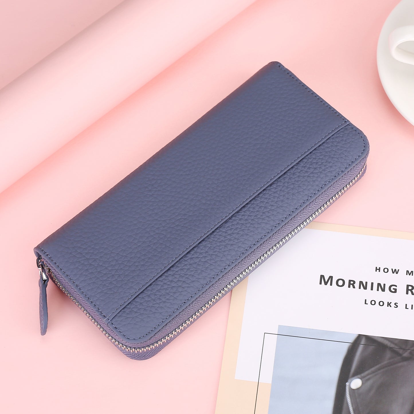 Women's Cowhide Leather Swiping Expanding Multiple Slots Ladies Wallets