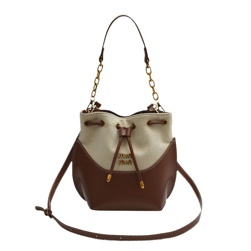 Women's French Style Hand Holding Trend Canvas Bucket Bags
