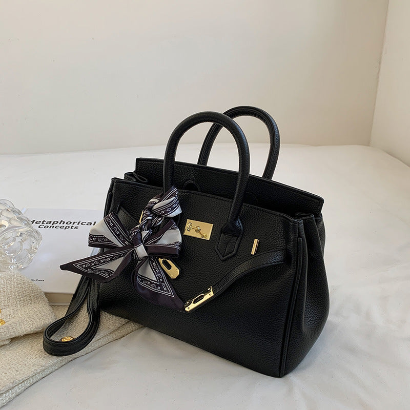 Women's Fashionable Lychee Pattern Large Capacity Kelly Shoulder Bags