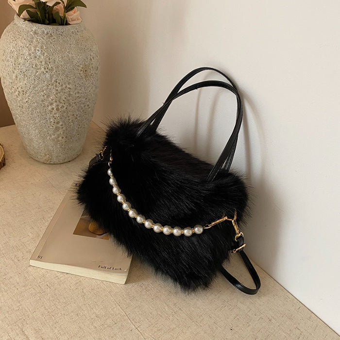 Women's Fur Cute Plush Fashion Pearl Chain Women's Handbag
