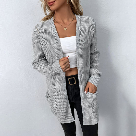 Women's Pretty Knitted Solid Color Pocket Knitwear