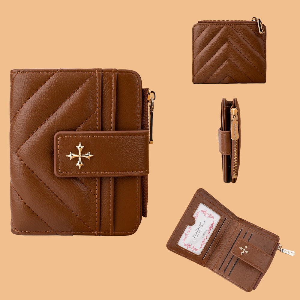 Women's Short Simple Minority Cruciate Flower Hasp Ladies Wallet