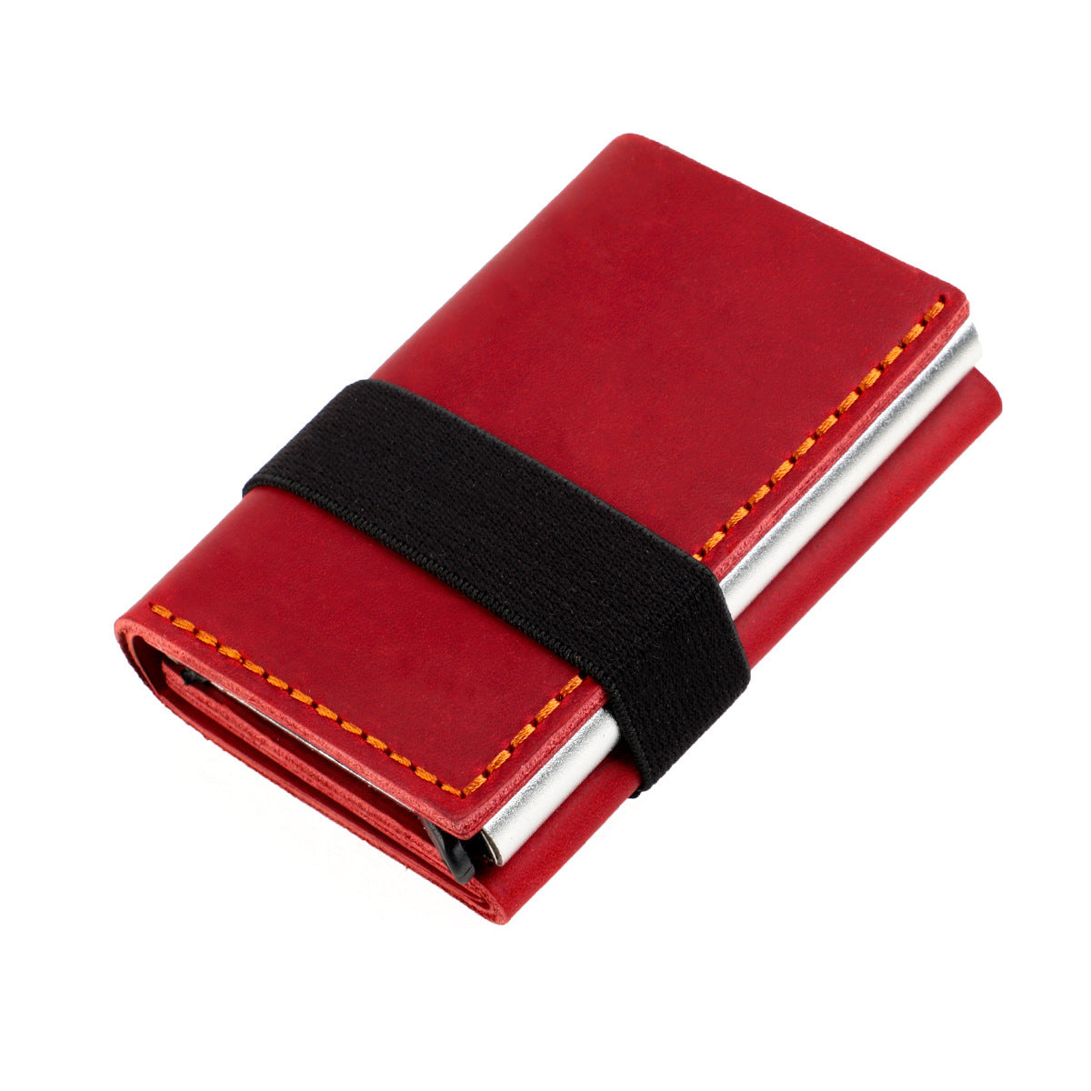 Box Elastic Band Cowhide Swiping Genuine Card Holder