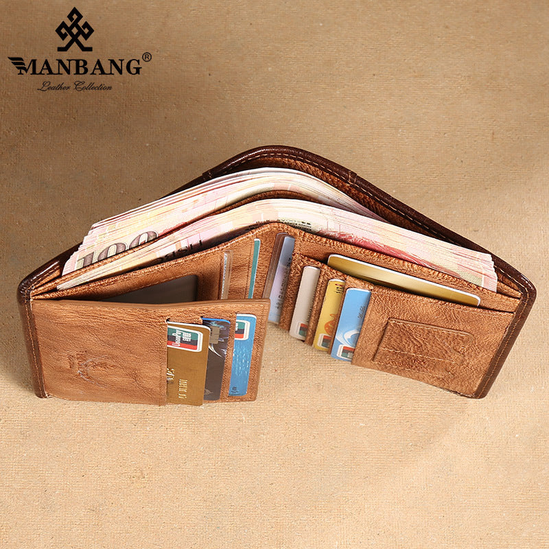 Men's Short First Layer Cowhide Brushed Classic Men's Wallets