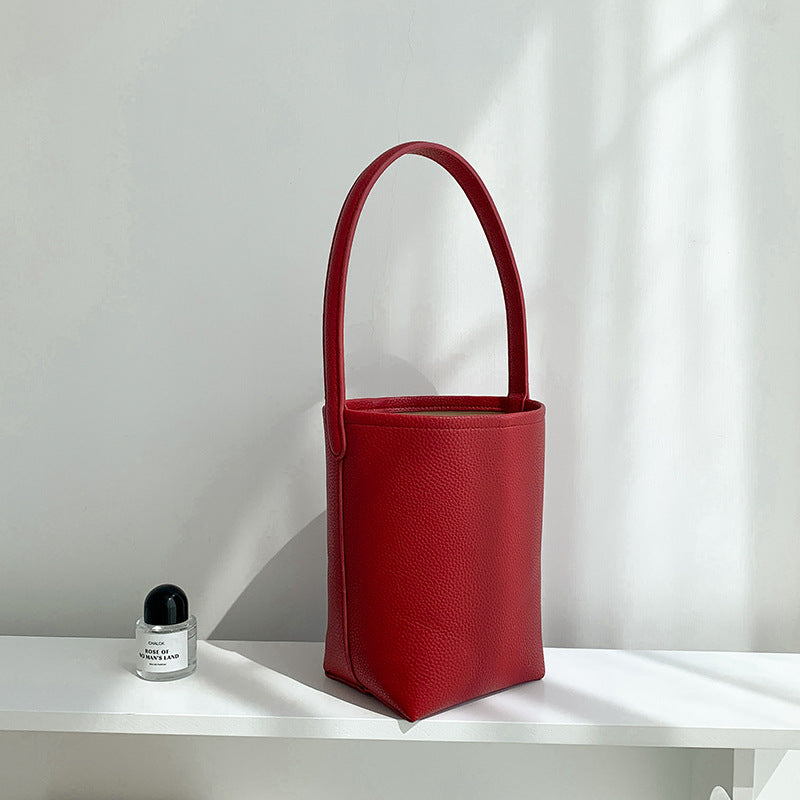 Leather Cylinder Large Capacity Minority Simple Bucket Bags