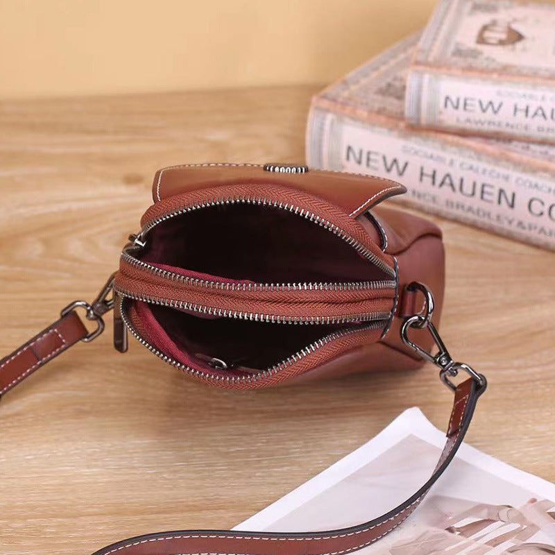 Women's Leather Retro Cowhide Vertical Mobile Phone Bags