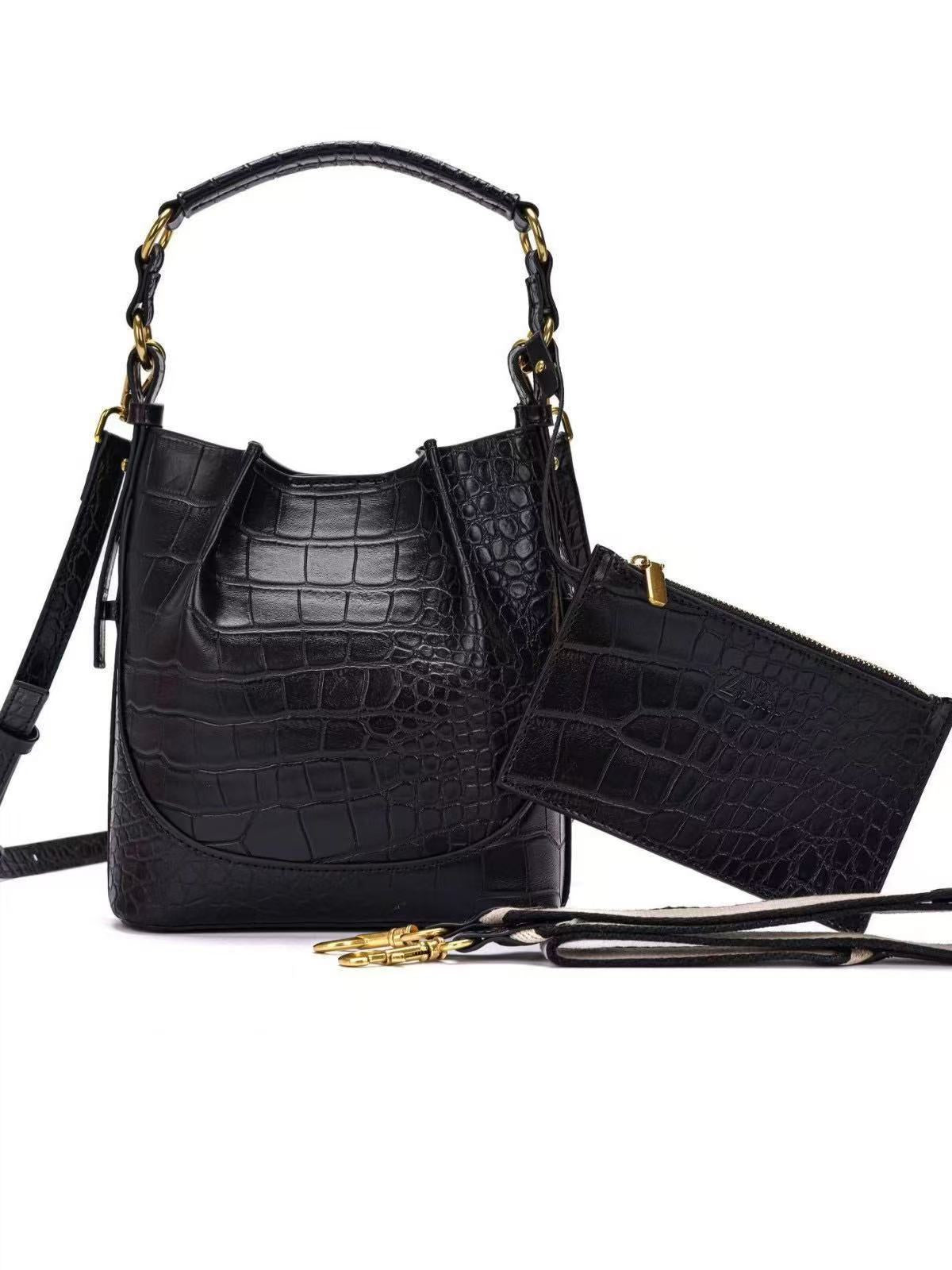 Women's Large Capacity Wide Strap Drawstring Cross Bucket Bags