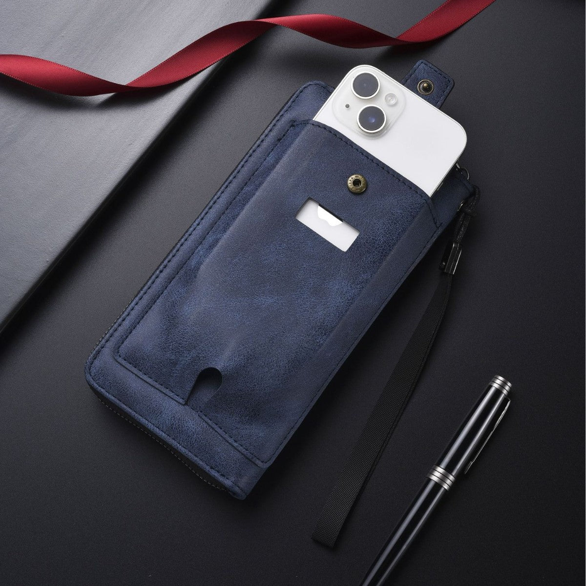 Men's Long Zipper Multiple Slots Leisure Mobile Handbags