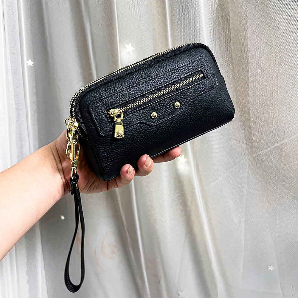 Women's Layer Cowhide Double Zipper For Multifunctional Clutch Women's Messenger Bag