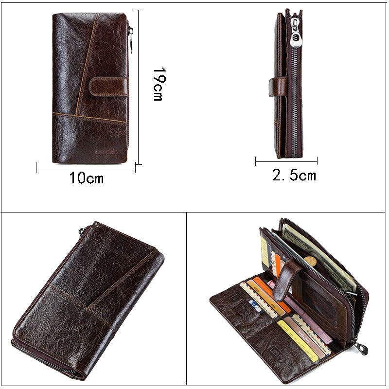 Men's Black Angel First Layer Cowhide Long Men's Wallet