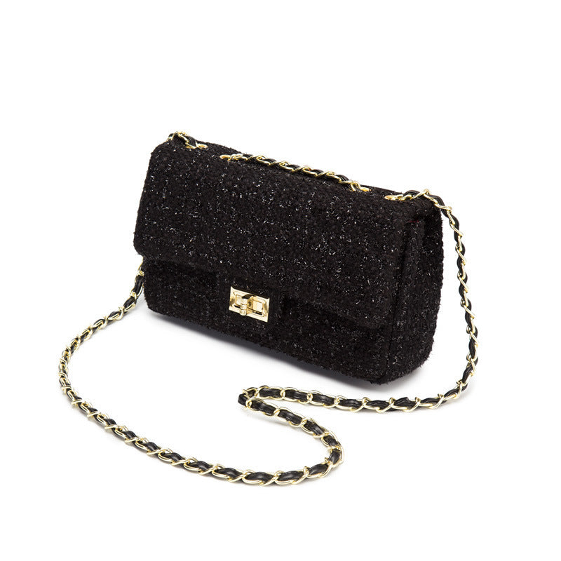 Plaid Colored Wool Classic Style Diamond Chain Crossbody Bags