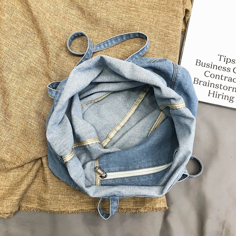 Women's Korean Style Denim Canvas Simple Large Capacity Solid Women's Shoulder Bag