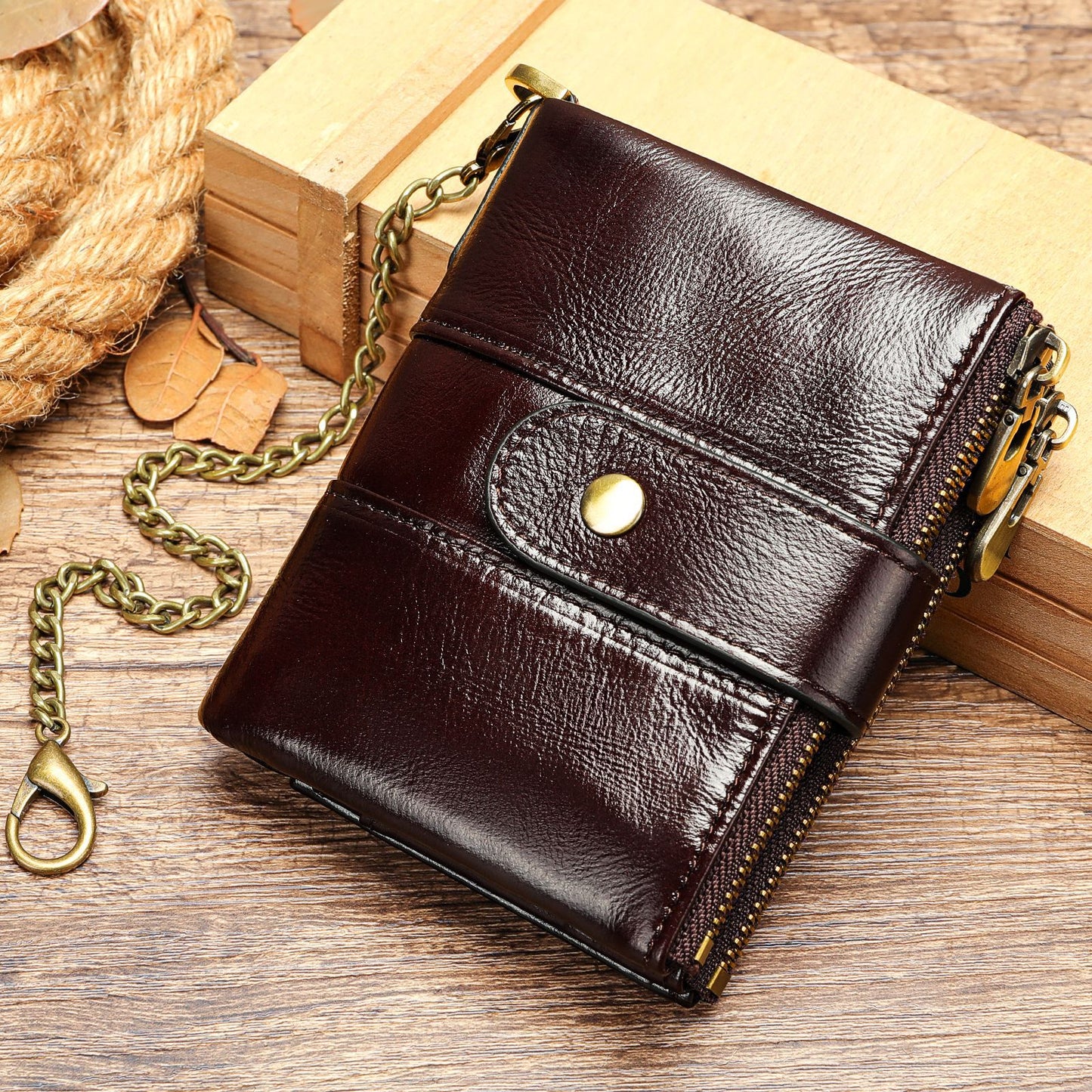 Men's Vintage 2 Fold First Layer Cowhide Coin Purses