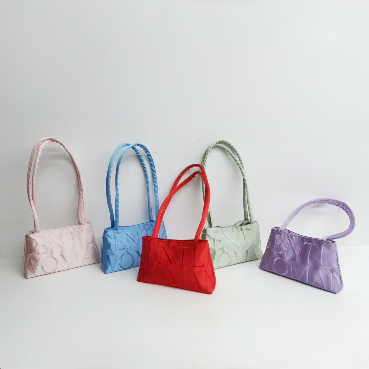 Thailand Trendy Lady Design Satin Letter Embroidery Shoulder Bags