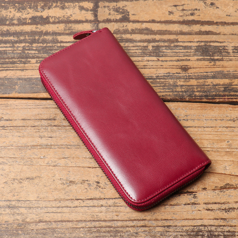 Women's & Men's & Antique Oil Wax Leather Multiple Ladies Wallets