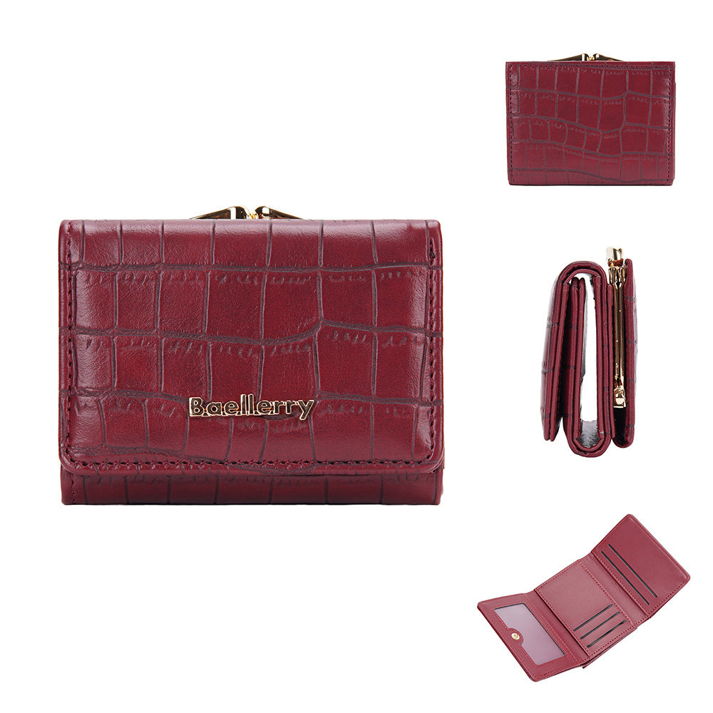 Women's Short Korean Style Stone Pattern Three Fold Ladies Wallet