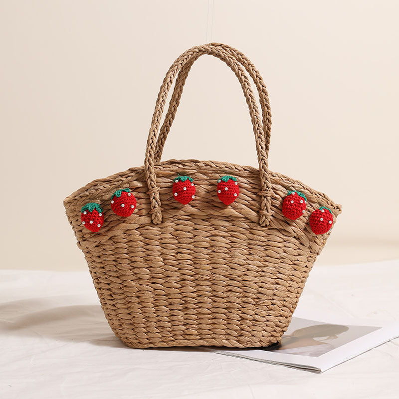 Vegetable Basket Hand Carrying Large Capacity Straw Bags