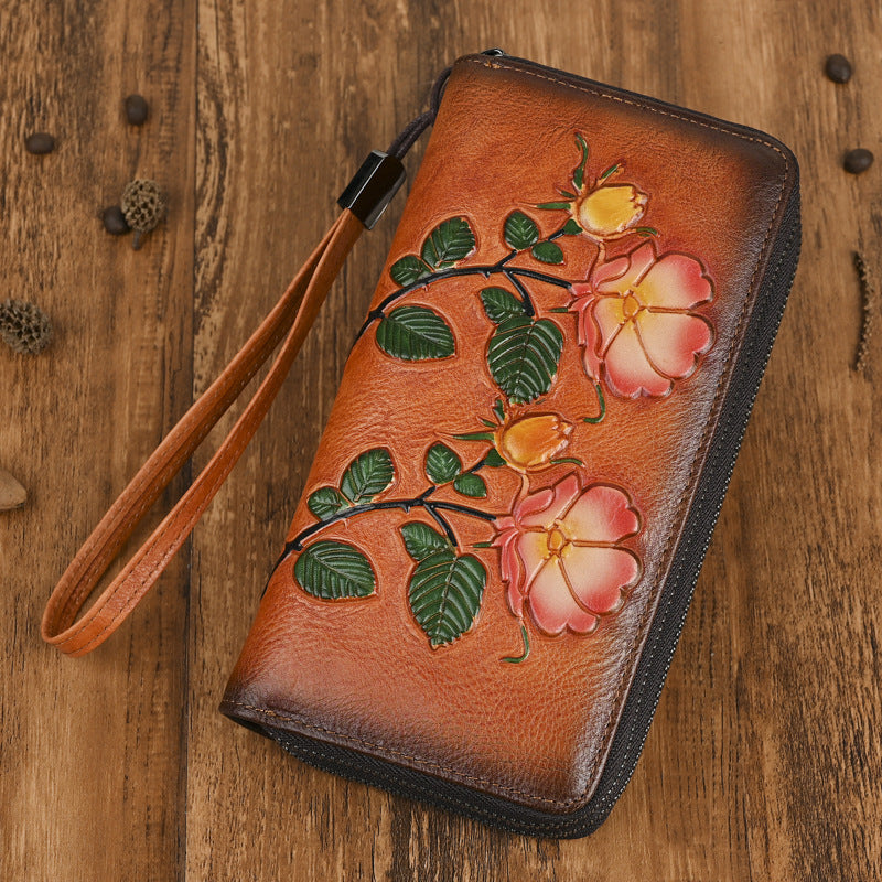 Women's Retro Zipper Long Genuine Leather Clutch Multiple Ladies Wallet