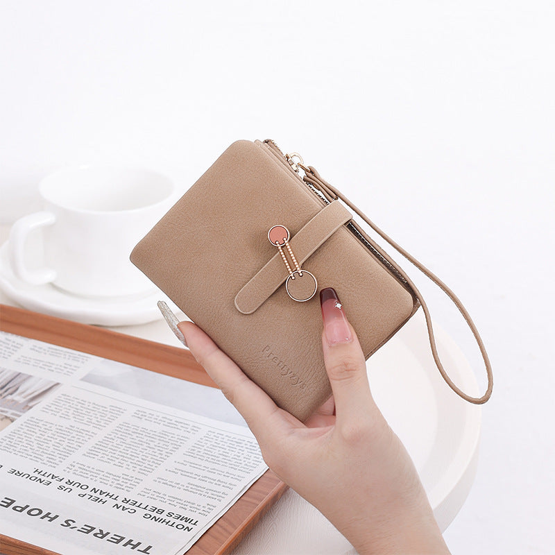 Women's Short Korean Solid Color Zipper Hasp Folding Ladies Wallet